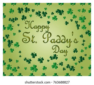 Saint Patrick's Day greeting card with sparkled green clover leaves and text. Inscription - Happy St. Paddys Day