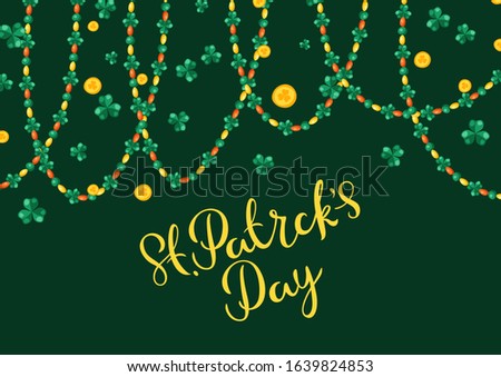 Saint Patricks Day greeting card. Holiday illustration with Irish symbol shamrock clover.