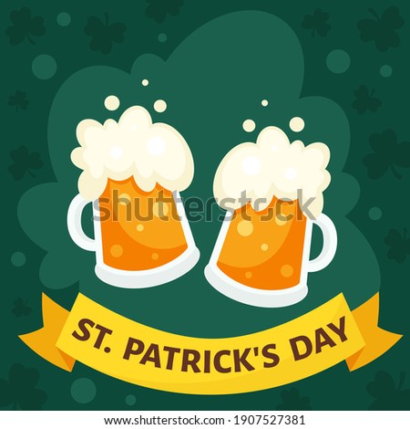 Saint Patrick's Day greeting card. Beer glases. Vector illustration