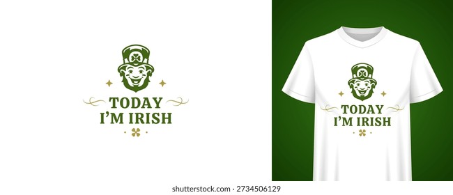 Diseño de saludo del día de San Patricio con duende. Plantilla de estampado de camiseta con cita. Ilustración vectorial de insignia retro de vacaciones irlandesas para celebración festiva, fiesta de pub