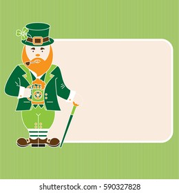 Saint Patrick's Day greeting with irishman. Invitation card for your party