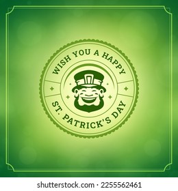 Saint Patrick's Day greeting social media post template vintage vector illustration. Irish lucky troll leprechaun green circle frame traditional Celtic holiday festive gnome internet advertisement