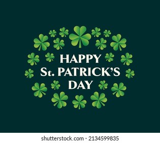  Saint Patrick's Day greetings card with clover shapes vector on dark green background. Happy St. Patrick's day design. 