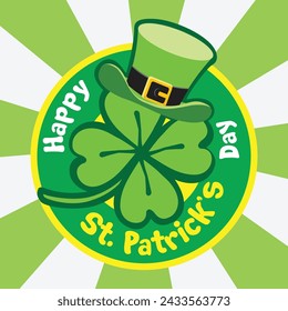 Saint Patrick's Day greetings card with hat illustration and clover shapes vector