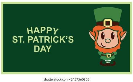 Tarjeta de felicitación del Día de San Patricio con hoja de trébol, un sombrero de duende, un trébol, una olla de monedas de oro, un arco iris, sobre un fondo verde oscuro. Ilustración vectorial.