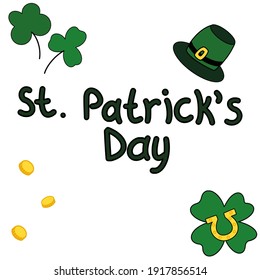 Saint Patrick's Day. Hand drawing lettering. Clover and leprechaun's hat