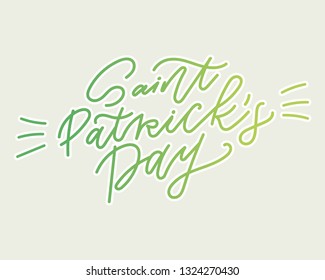 Saint Patricks Day hand drawn modern calligraphy. Drawn typography badge with green gradient. Hand sketched Irish celebration vector design. Festival lettering typography.