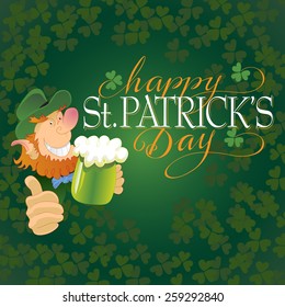 Saint Patrick's Day Hand Lettered Background with Leprechaun Vector Illustration