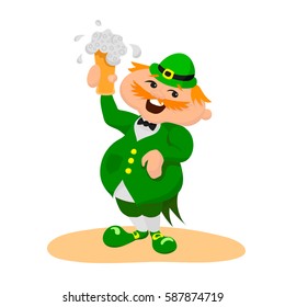 Saint Patrick's day. Happy englishman with glasses of beer. Vector illustration on white background.