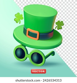 Saint Patrick's Day, hat, glasses and clover leaf elements. Suitable for events and design elements
