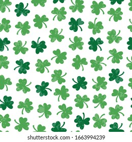 Saint Patrick's day holiday background. Vector clover leaf seamless pattern. Ireland's lucky shamrock poster. Beer festival decoration. For invintation, web banner, card, poster