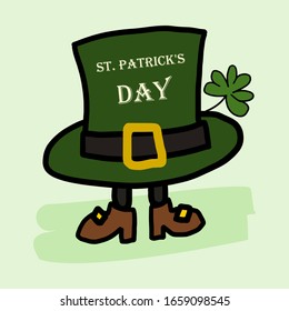 Saint Patrick's day holiday card graphics concept of elf hidden in a hat.