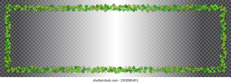 Saint Patrick's day horizontal background. Green frame from green leaves of clover with shadow isolated on a transparent background. Ideal for greeting card, poster and web template. Vector