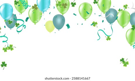 Saint Patrick's Day horizontal with balloons on  background. Confetti,