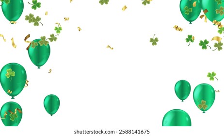 Saint Patrick's Day horizontal with balloons on  background. Confetti,