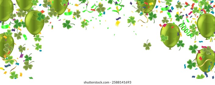 Saint Patrick's Day horizontal with balloons on  background. Confetti,