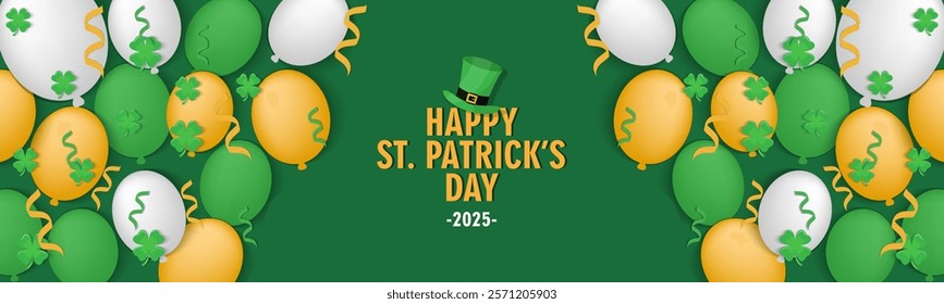 Saint Patrick's Day horizontal banner background on geen and white color, Bright and attractive festive advertising banner for Saint Patrick's Day