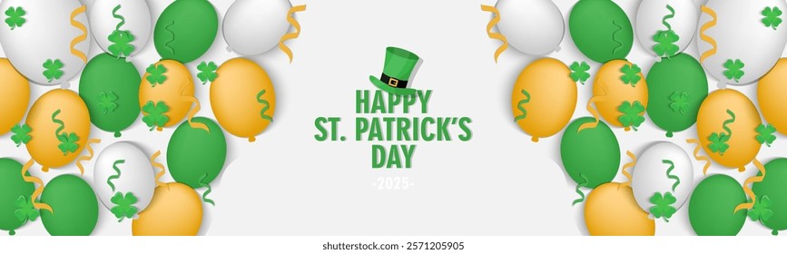 Saint Patrick's Day horizontal banner background on geen and white color, Bright and attractive festive advertising banner for Saint Patrick's Day