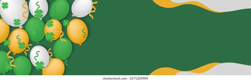 Saint Patrick's Day horizontal banner background on geen and white color, Bright and attractive festive advertising banner for Saint Patrick's Day