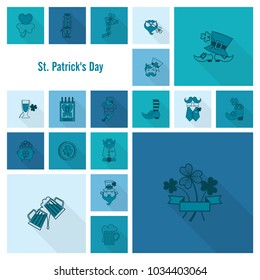 Saint Patricks Day Icon Set. Vector. Clean Work Minimum Points