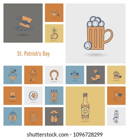 Saint Patricks Day Icon Set. Vector. Clean Work Minimum Points