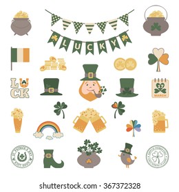 Saint Patrick's day icon set in flat style. Vector illustration
