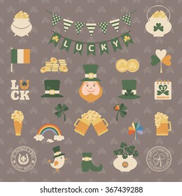 Saint Patrick's day icon set in flat style. Vector illustration