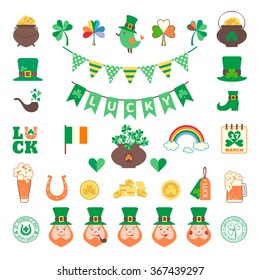 Saint Patrick's day icon set in flat style. Vector illustration