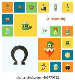 Saint Patricks Day Icon Set. Vector. Clean Work Minimum Points