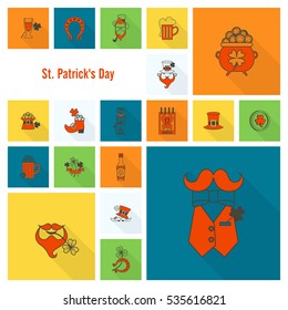 Saint Patricks Day Icon Set. Vector. Clean Work Minimum Points