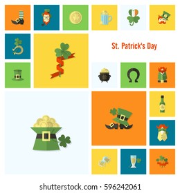 Saint Patricks Day Icon Set. Vector. Clean Work Minimum Points