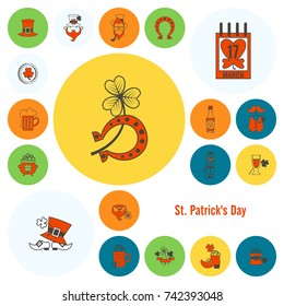 Saint Patricks Day Icon Set. Vector. Clean Work Minimum Points