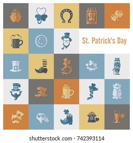 Saint Patricks Day Icon Set. Vector. Clean Work Minimum Points