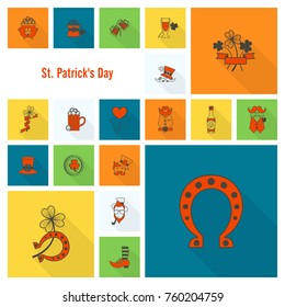 Saint Patricks Day Icon Set. Vector. Clean Work Minimum Points