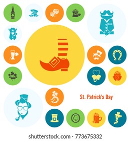 Saint Patricks Day Icon Set. Vector. Clean Work Minimum Points