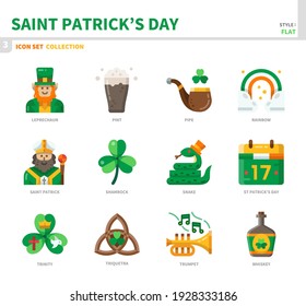 saint patrick's day icon set,color flat style,vector and illustration