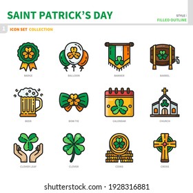 saint patrick's day icon set,filled outline style,vector and illustration
