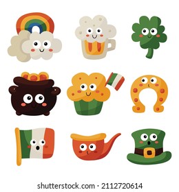 Saint patricks day icons set cartoon style isolated on white background. vector illustration.