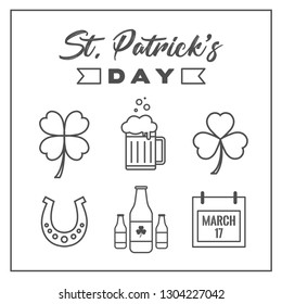 Saint Patrick's Day Icons in Thin Line Style