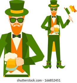 Saint Patrick's Day illustration with hipster leprechaun.