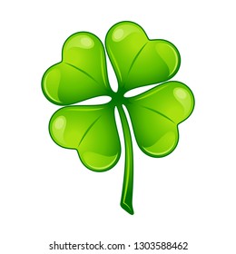 Saint Patricks Day illustration. Irish four leaf clover. Festive national icon.