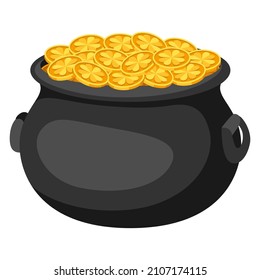 Saint Patricks Day illustration. Pot with gold coins.