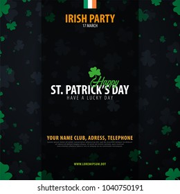 Saint Patricks Day invitation card with clover. Vector illustration