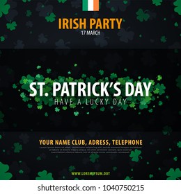 Saint Patricks Day invitation card with clover. Vector illustration