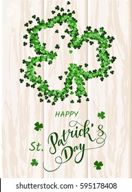 Saint Patrick's Day invitation card. Clovers background, lettering,spring holidays. Vector illustration EPS10.