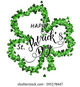 Saint Patrick's Day invitation card. Clovers background, lettering,spring holidays. Vector illustration EPS10.