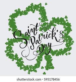 Saint Patrick's Day invitation card. Clovers background, lettering,spring holidays. Vector illustration EPS10.