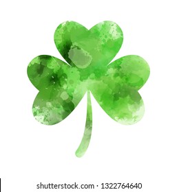 Saint Patrick's day - Irish holiday symbol. Abstract watercolor green clover leaf. 