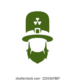 Saint Patrick's Day Irish lucky leprechaun in hat clover faceless silhouette vintage icon vector flat illustration. Celtic culture gnome troll portrait green shamrock fairy tale character
