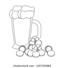 saint patricks day irish tradition golden coins with clovers and green beer cartoon vector illustration graphic design
